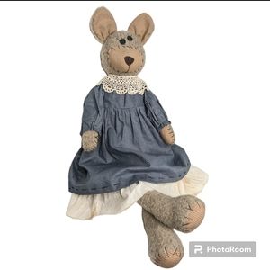 Handmade Stuffed Mouse Primitive Country Design & Dress Button Eyes 34 Inches